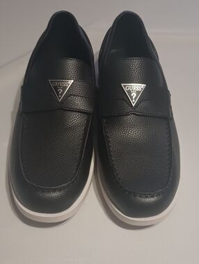 Guess Black Leather Slip-On Loafers with White Sole